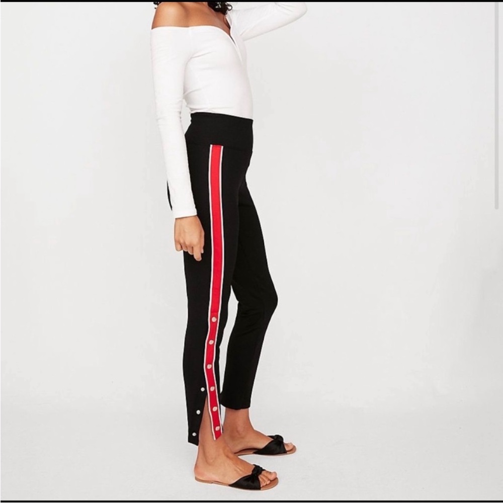 Express black and red striped legging tear away track pants